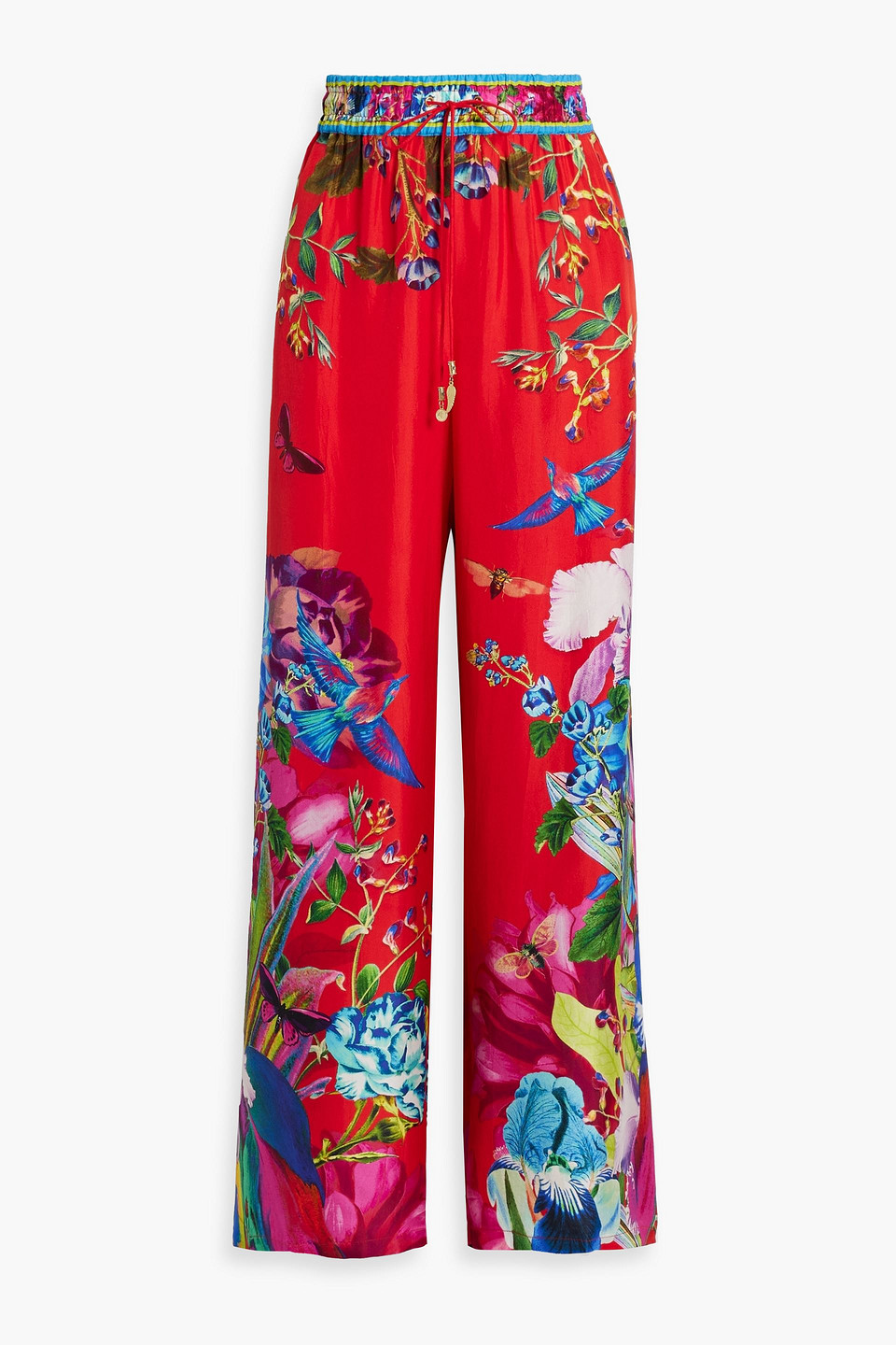 Camilla Printed Silk Wide-leg Trousers In Tomato Red