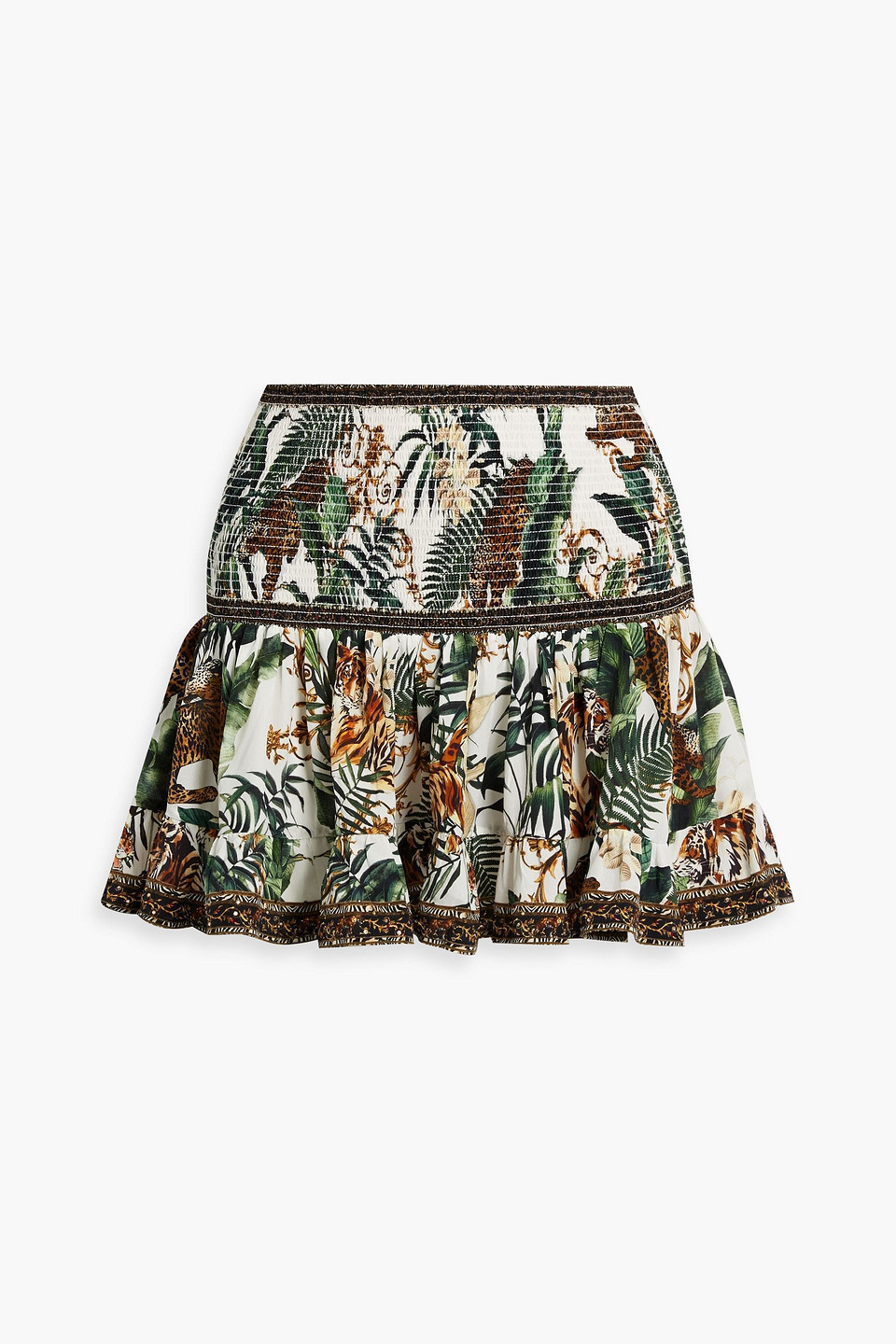 Camilla Crystal-embellished Printed Silk Crepe De Chine Mini Skirt In Forest Green
