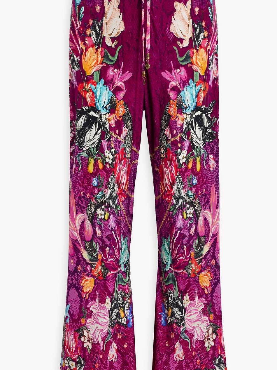 printed silk crepe de chine wide-leg pants