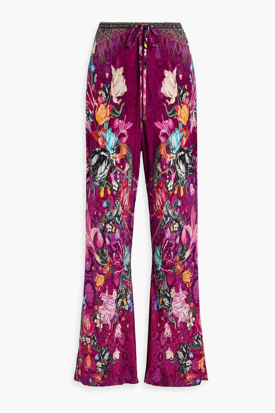 Camilla Printed Silk Crepe De Chine Wide-leg Pants In Fuchsia