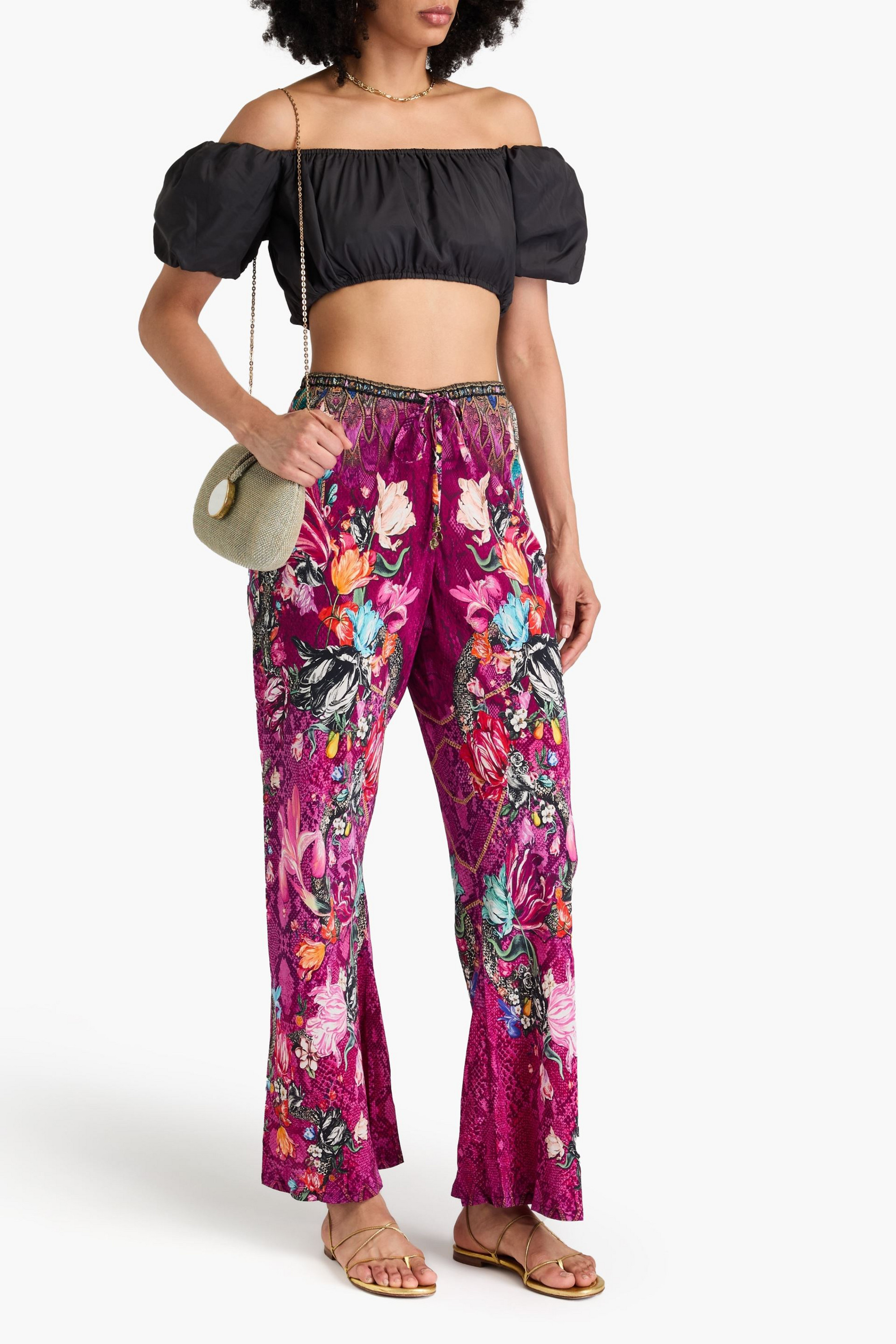 Camilla Printed silk crepe de chine wide-leg pants