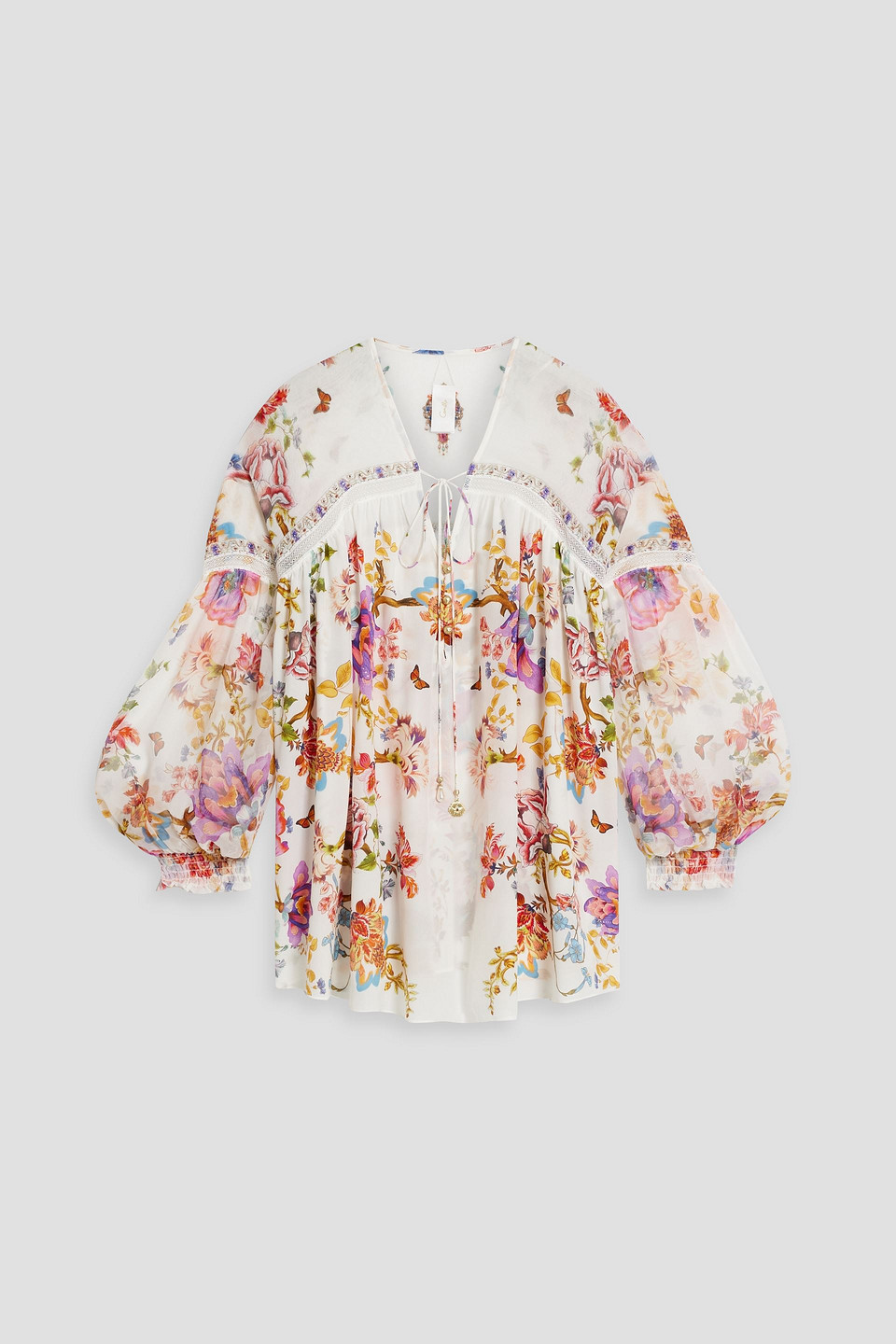 Camilla - Crystal-embellished printed silk-chiffon blouse - White - ONESIZE