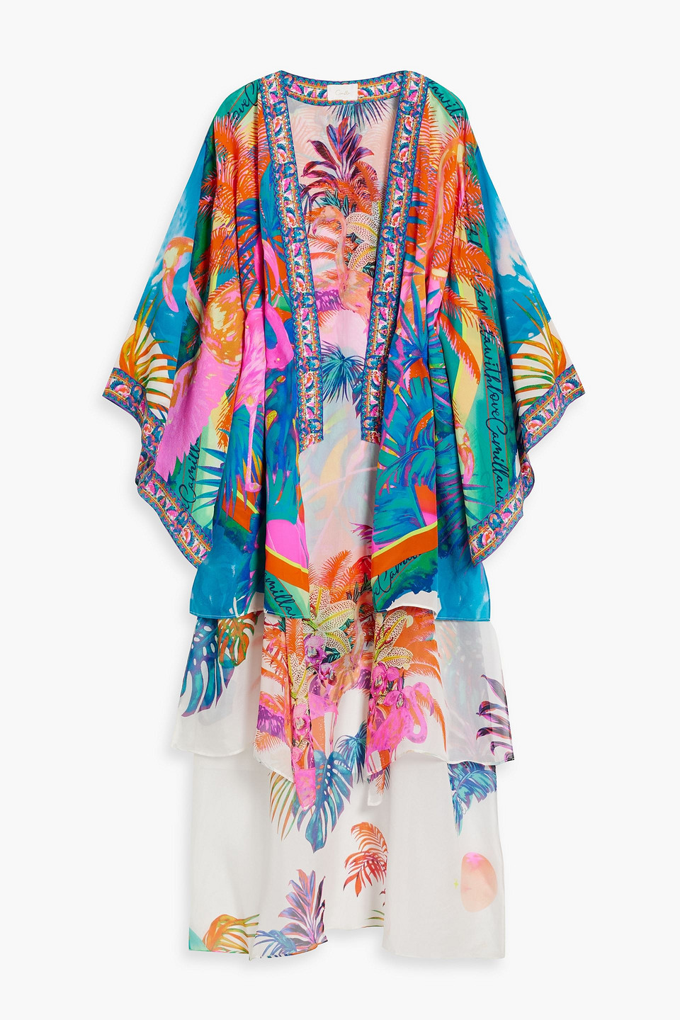 Camilla Crystal-embellished Silk Crepe De Chine Kimono In Bright Orange