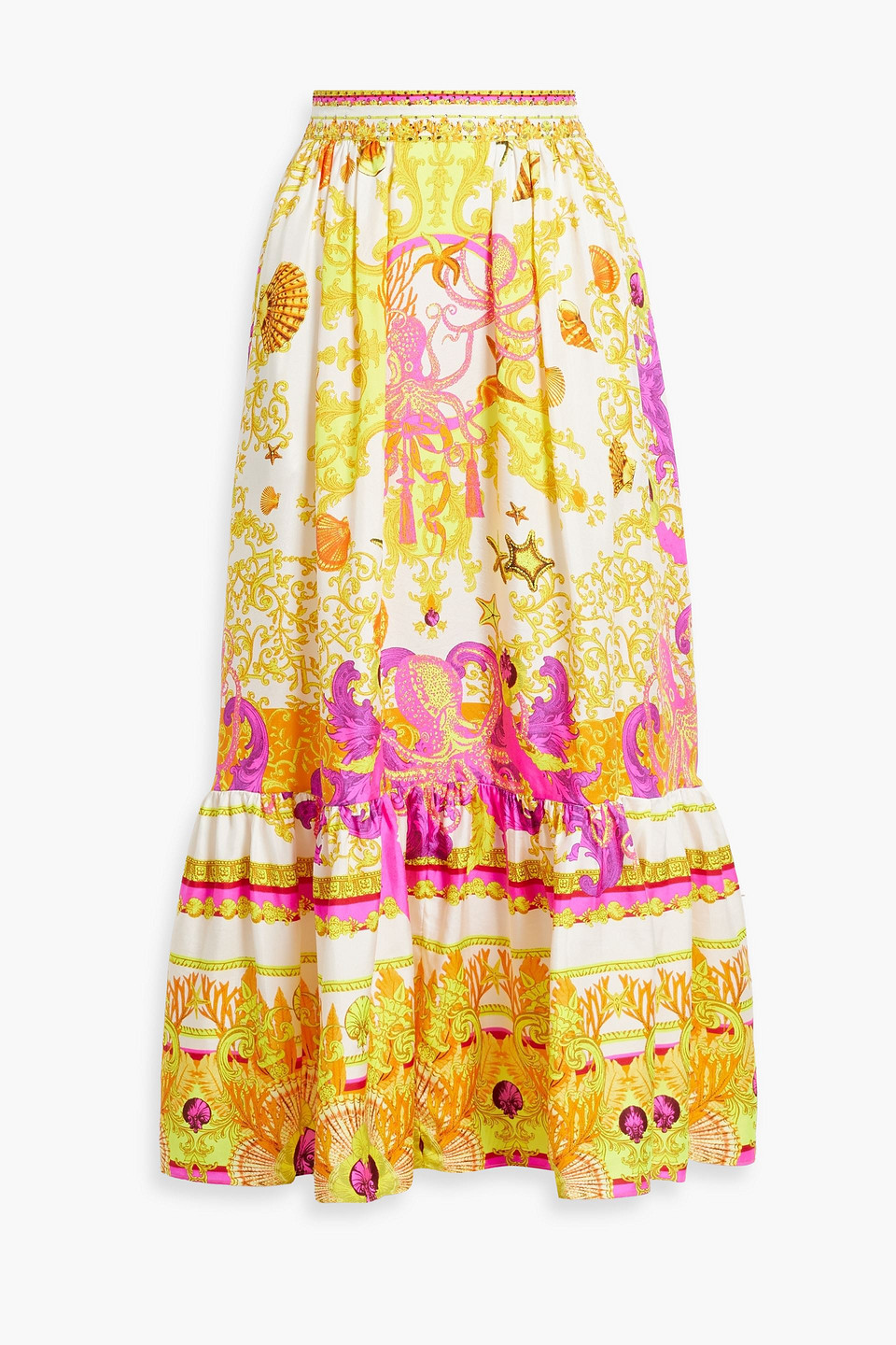 Camilla Crystal-embellished Printed Silk Maxi Skirt In Orange