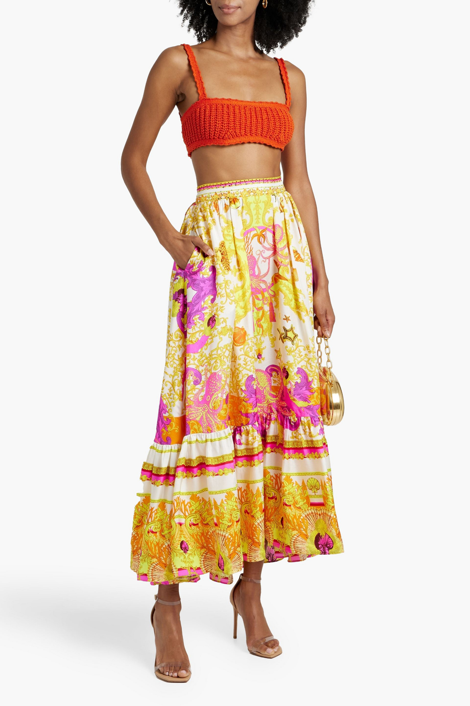 Camilla Crystal-embellished printed silk maxi skirt