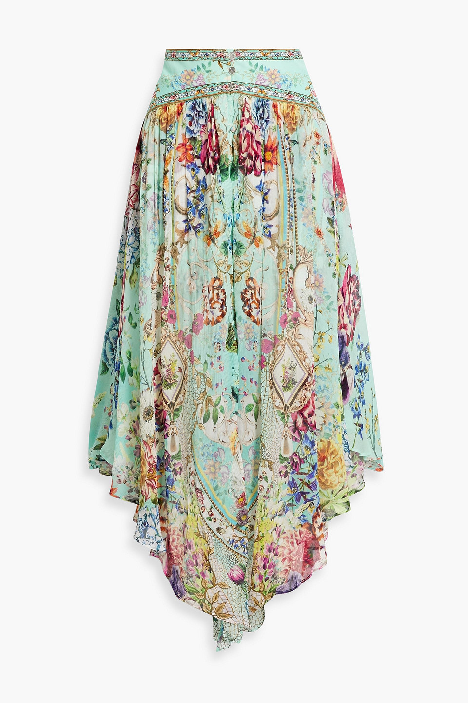 Camilla Crystal-embellished Printed Silk-georgette Maxi Skirt In Mint