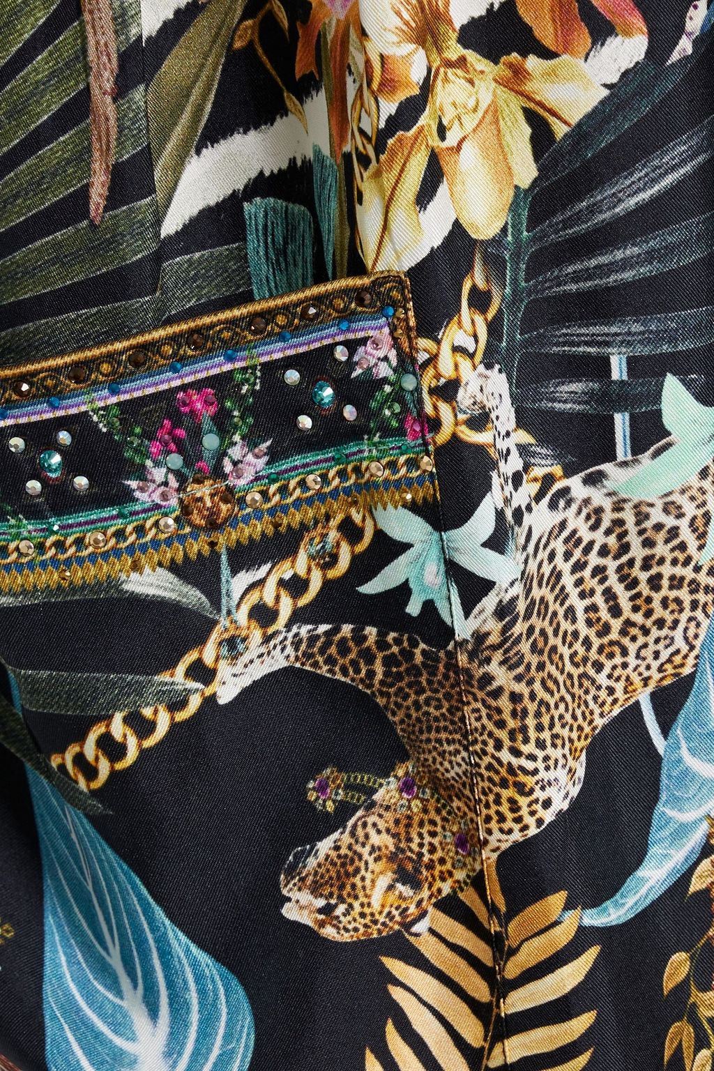 CAMILLA Crystal-embellished printed silk crepe de chine wide-leg pants