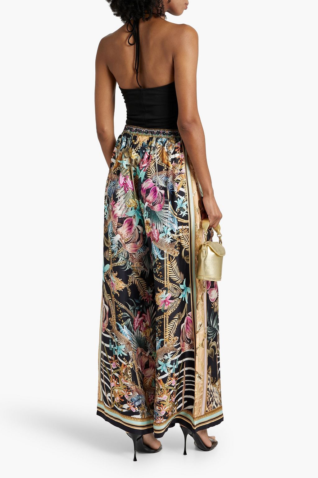 CAMILLA Crystal-embellished printed silk crepe de chine wide-leg pants