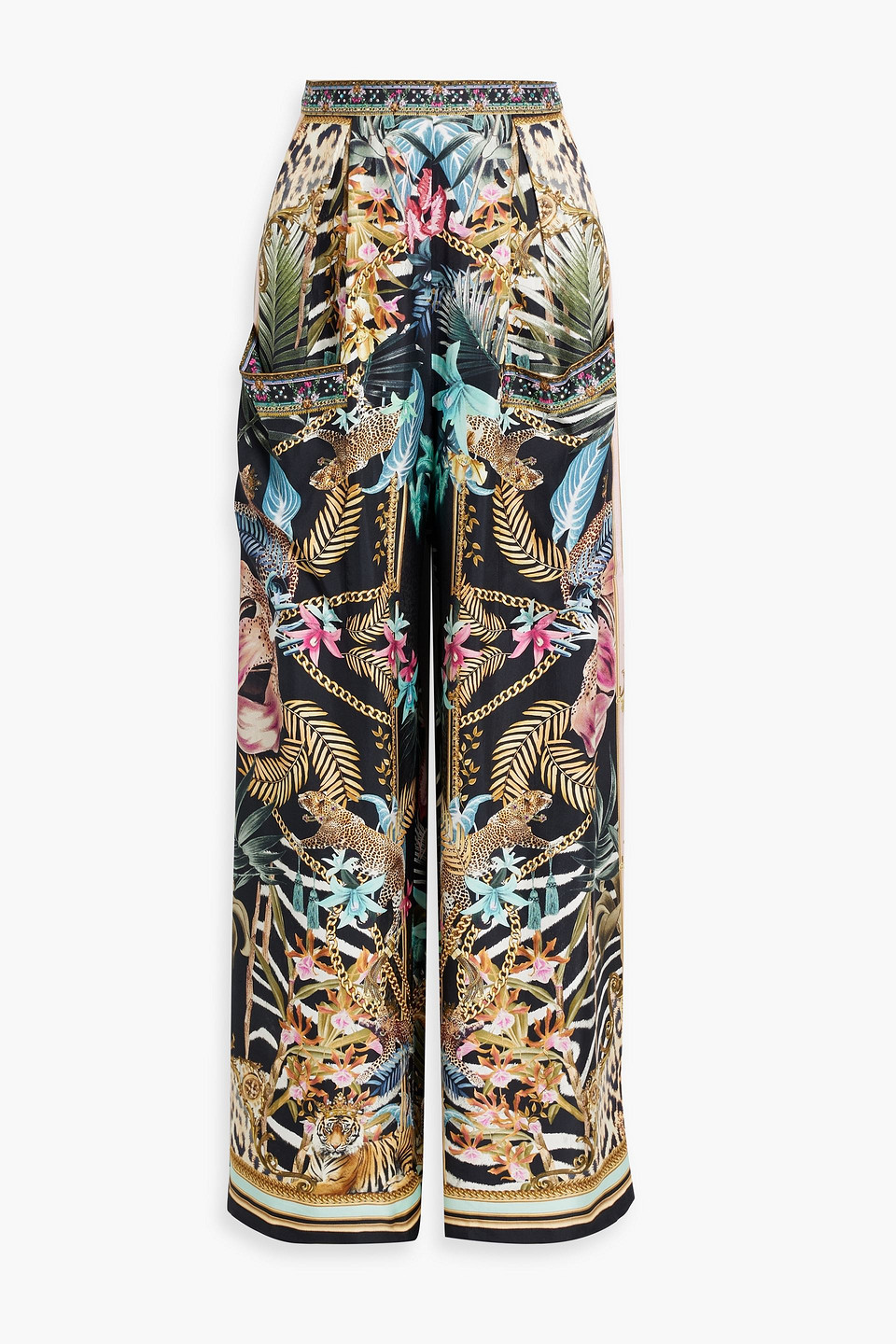 Camilla Crystal-embellished Printed Silk Crepe De Chine Wide-leg Pants In Black
