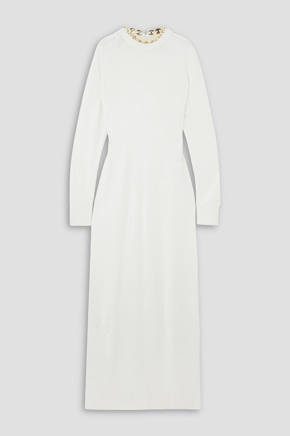 Rabanne Embellished Merino Wool And Cashmere-blend Maxi Dress In Ecru