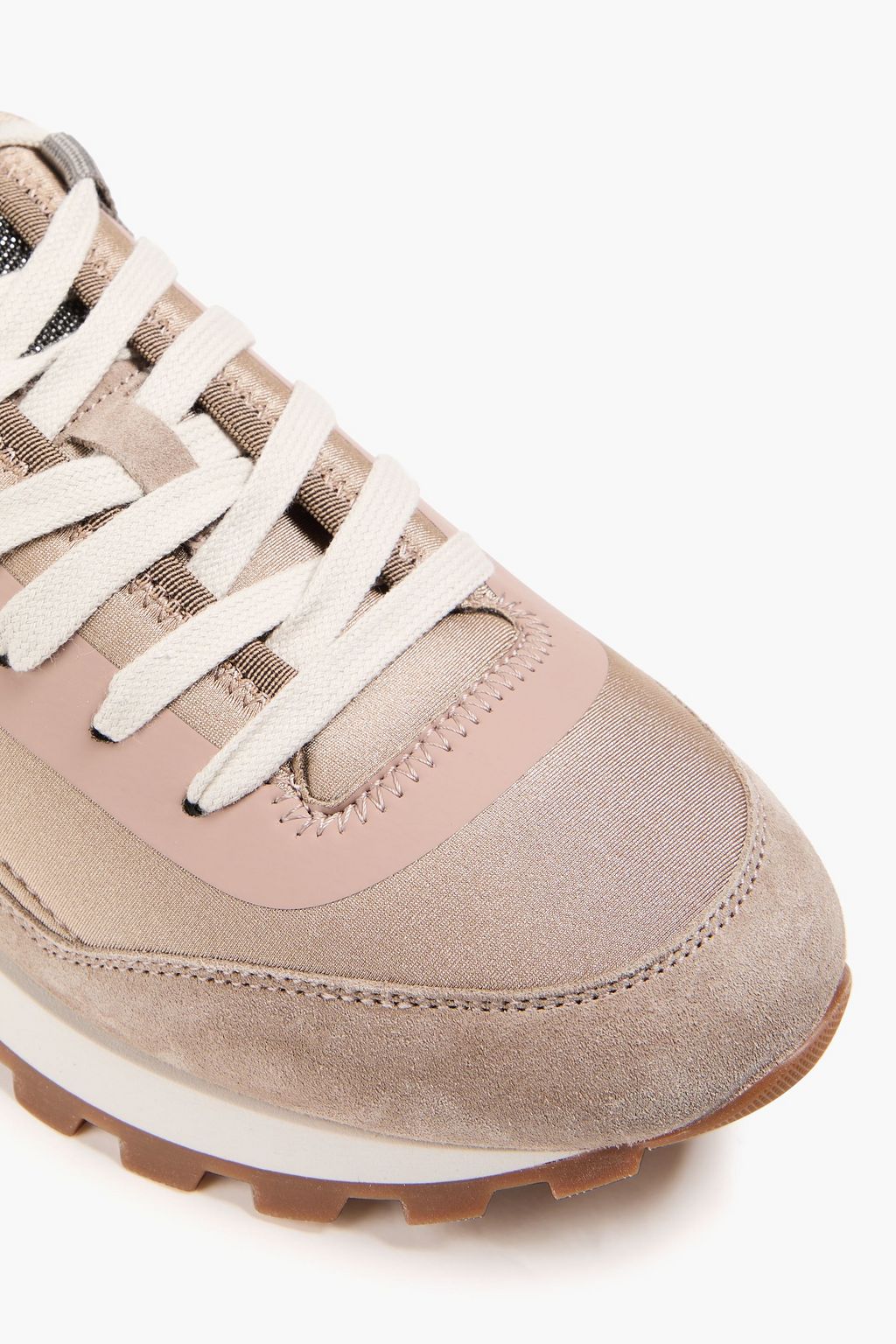 BRUNELLO CUCINELLI Bead-embellished suede and scuba sneakers