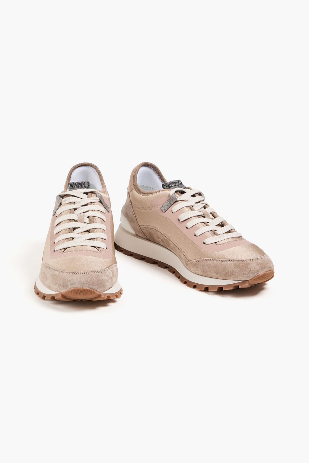 BRUNELLO CUCINELLI Bead-embellished suede and scuba sneakers