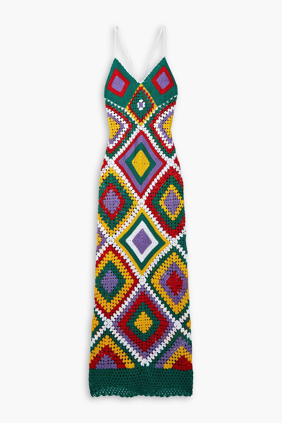 Alix Pinho Esmeralda Crocheted Cotton Maxi Dress In White & Green Motif