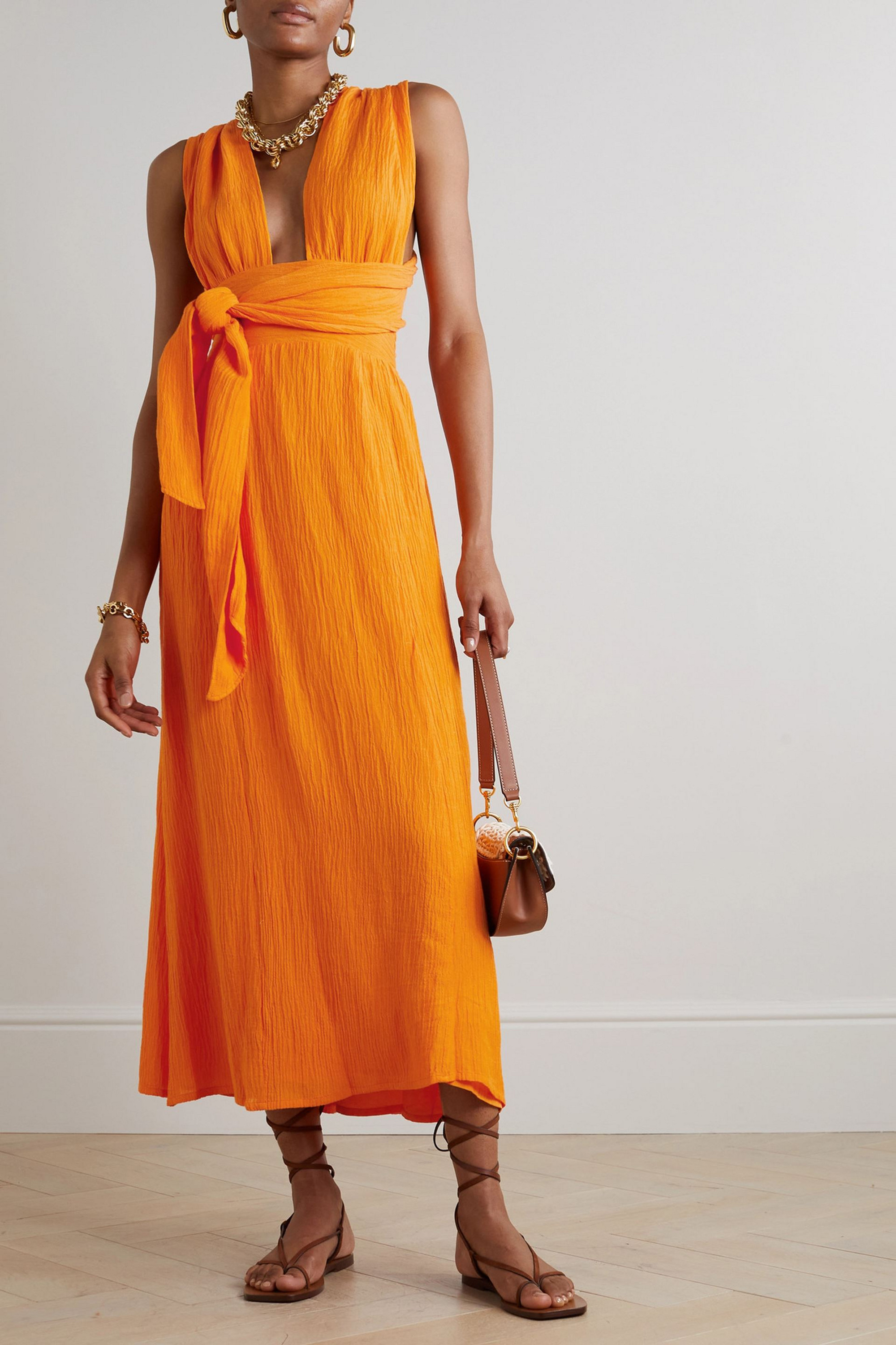 Faithfull Tropiques convertible crinkled linen-blend maxi dress