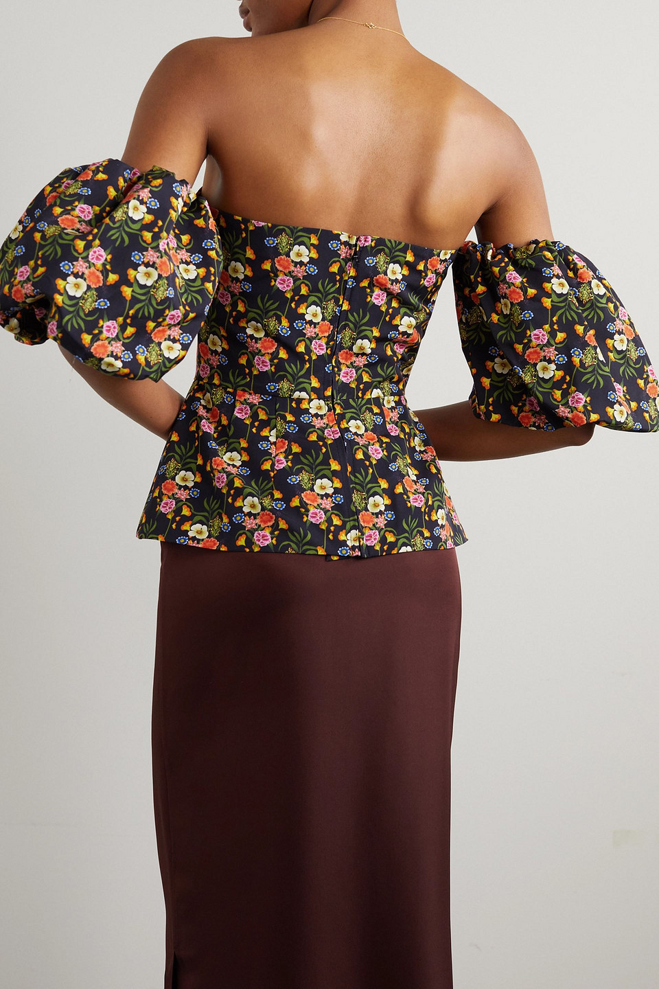 Borgo De Nor Alma Off-the-shoulder Floral-print Twill Top In Black