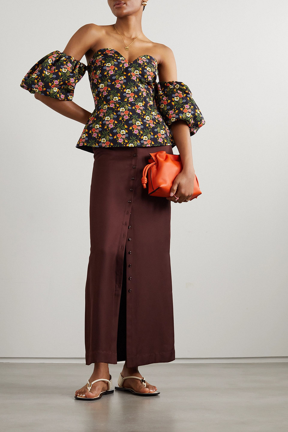 Borgo De Nor Alma Off-the-shoulder Floral-print Twill Top In Black