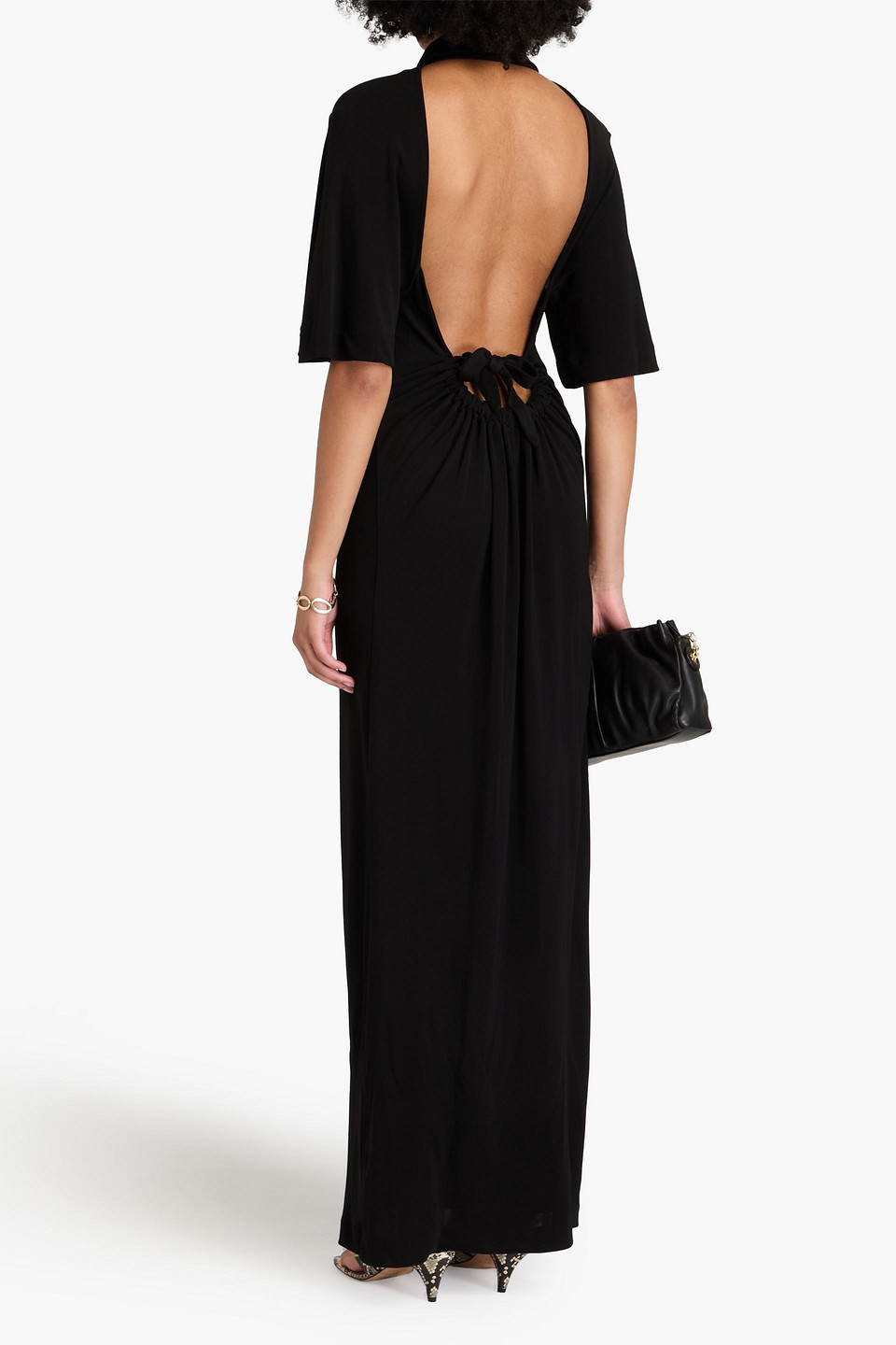 Bite Studios Open-back Jersey Maxi Shirt Dress In Black