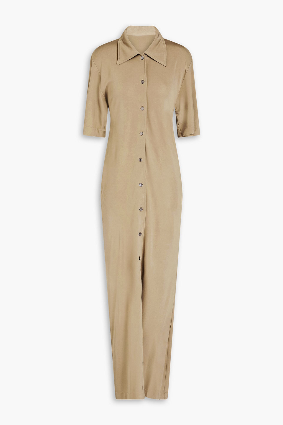 Bite Studios Open-back Jersey Maxi Shirt Dress In Beige
