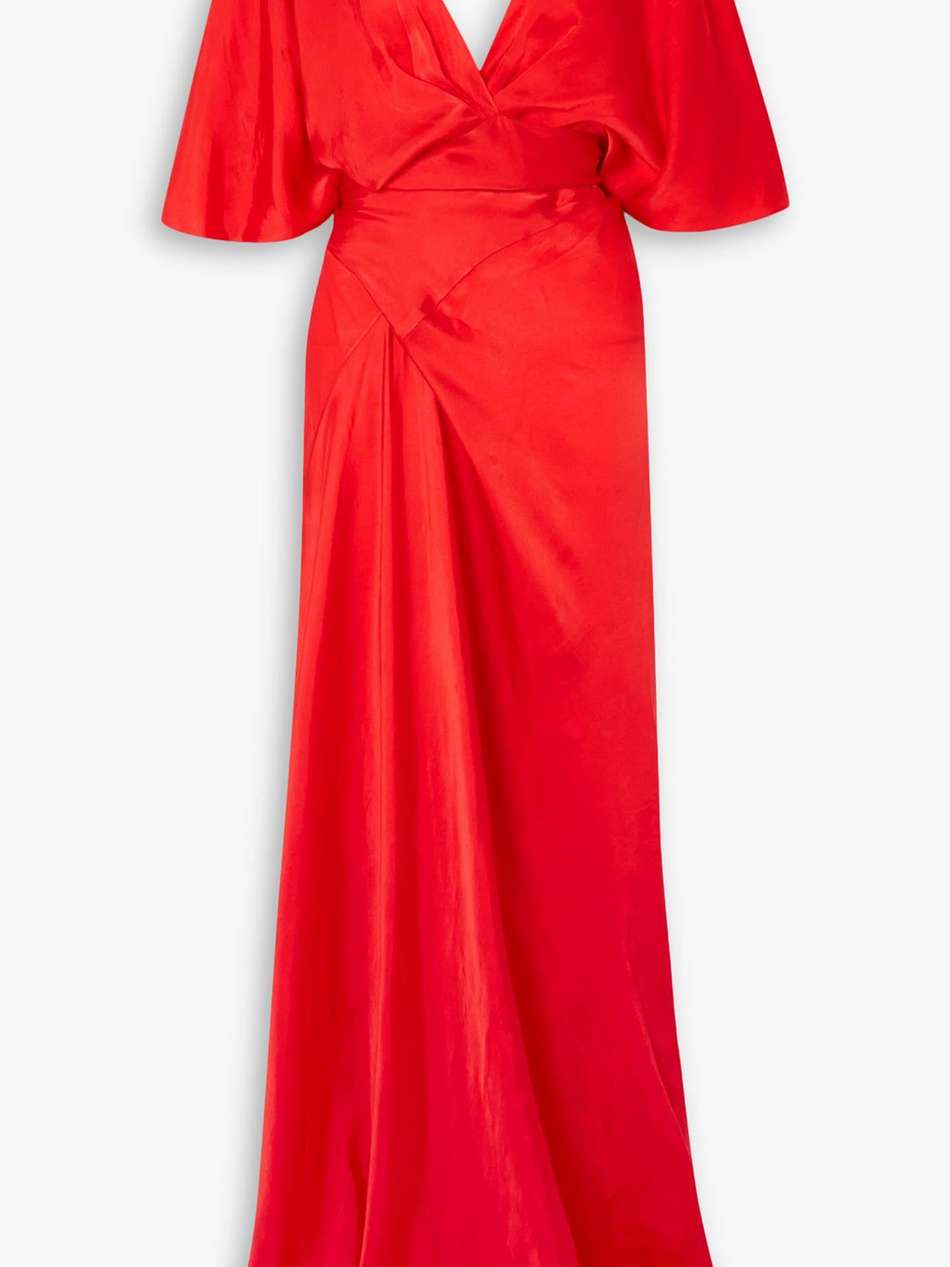 martina open-back draped satin maxi wrap dress
