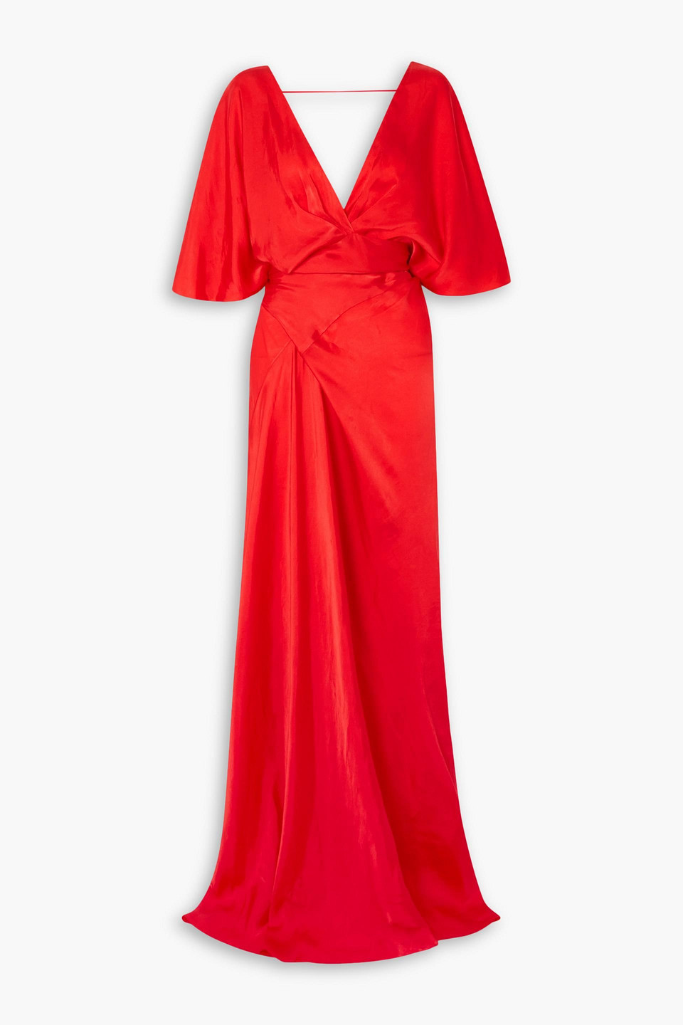 Cortana Martina Open-back Draped Satin Maxi Wrap Dress In Red