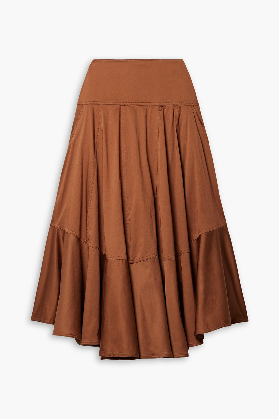 farm rio - pleated cotton-blend midi skirt - brown - m