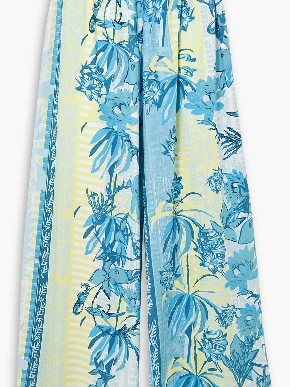 jade floral-print cotton-voile wide-leg pants