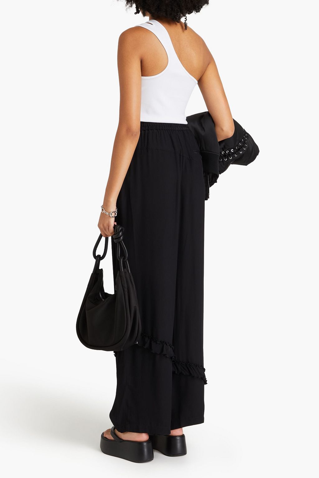 3.1 PHILLIP LIM بنطلون بأرجل واسعة من قماش كادي بكشاكش