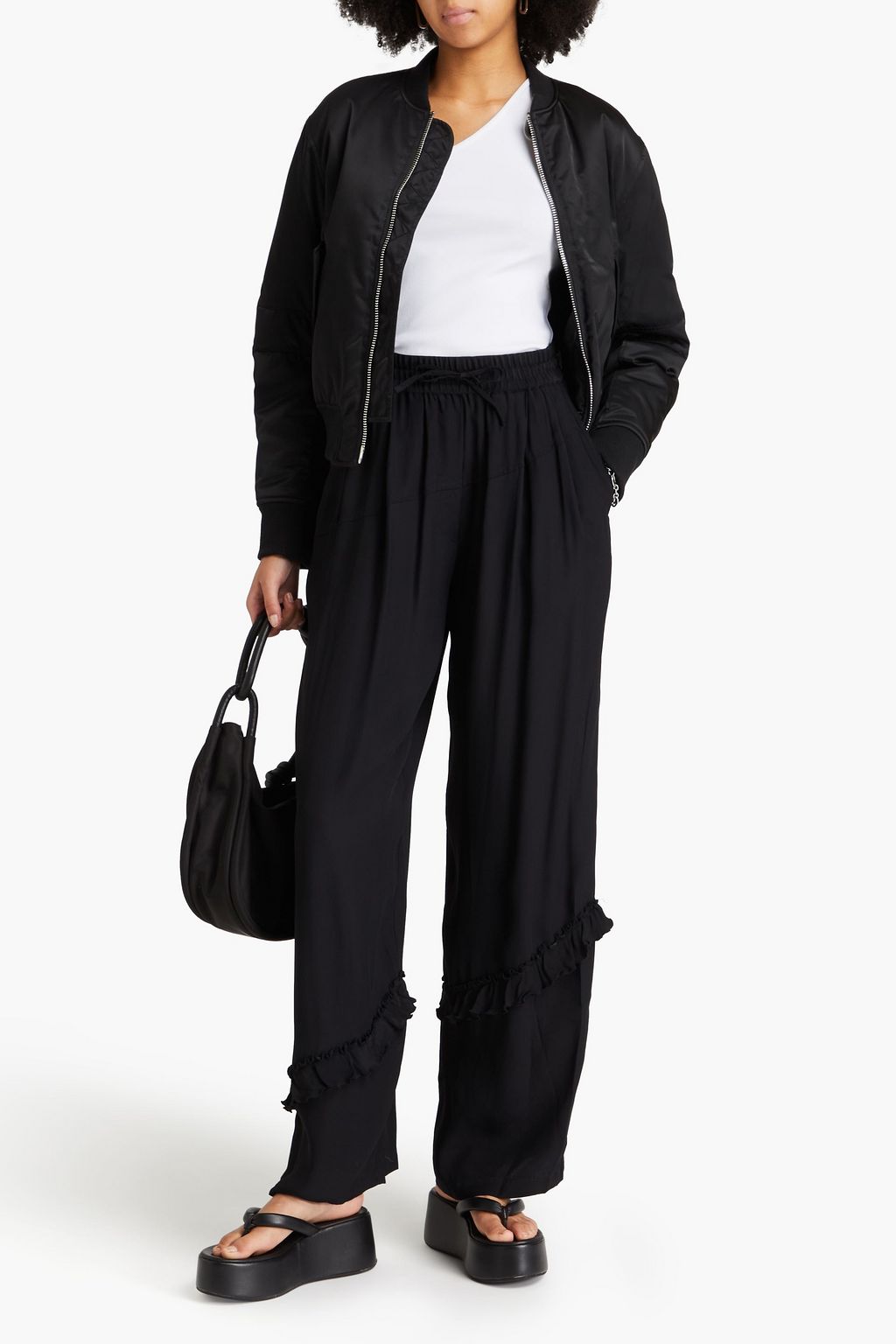 3.1 PHILLIP LIM بنطلون بأرجل واسعة من قماش كادي بكشاكش