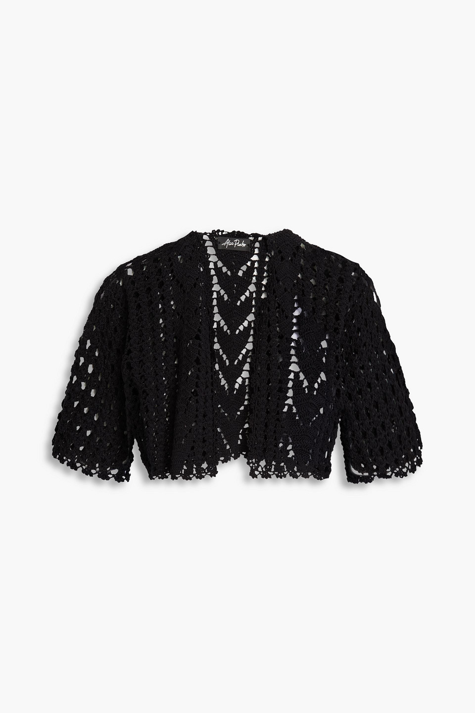 Alix Pinho Cropped Crocheted Cotton Cardigan In Black