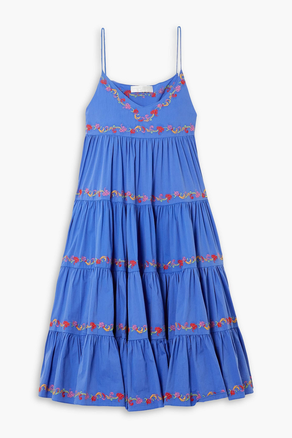 Caroline Constas Katarina Tiered Embroidered Cotton-blend Poplin Midi Dress In Cobalt Blue