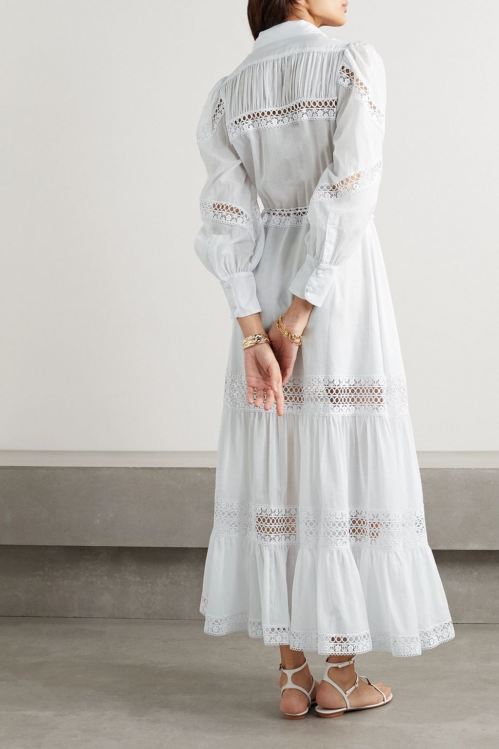CHARO RUIZ IBIZA Ileana guipure lace-trimmed cotton-blend voile maxi shirt dress