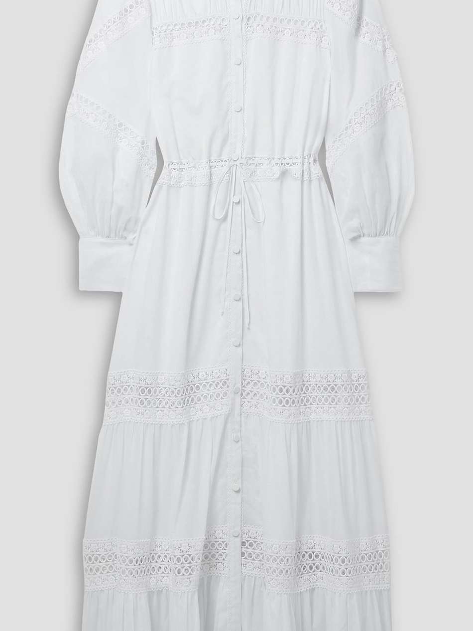 ileana guipure lace-trimmed cotton-blend voile maxi shirt dress