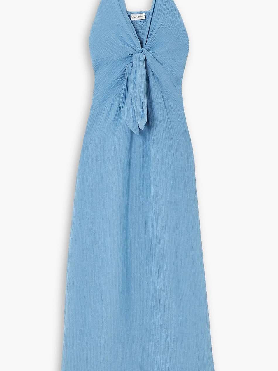 verona twist-front crinkled linen-blend midi dress