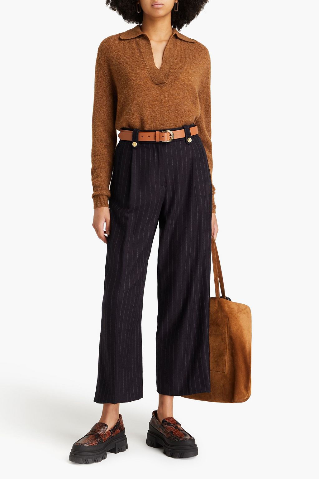 3.1 PHILLIP LIM بنطلون قصير من صوف فلانيل بقصة أرجل واسعة بتصميم مقلّم