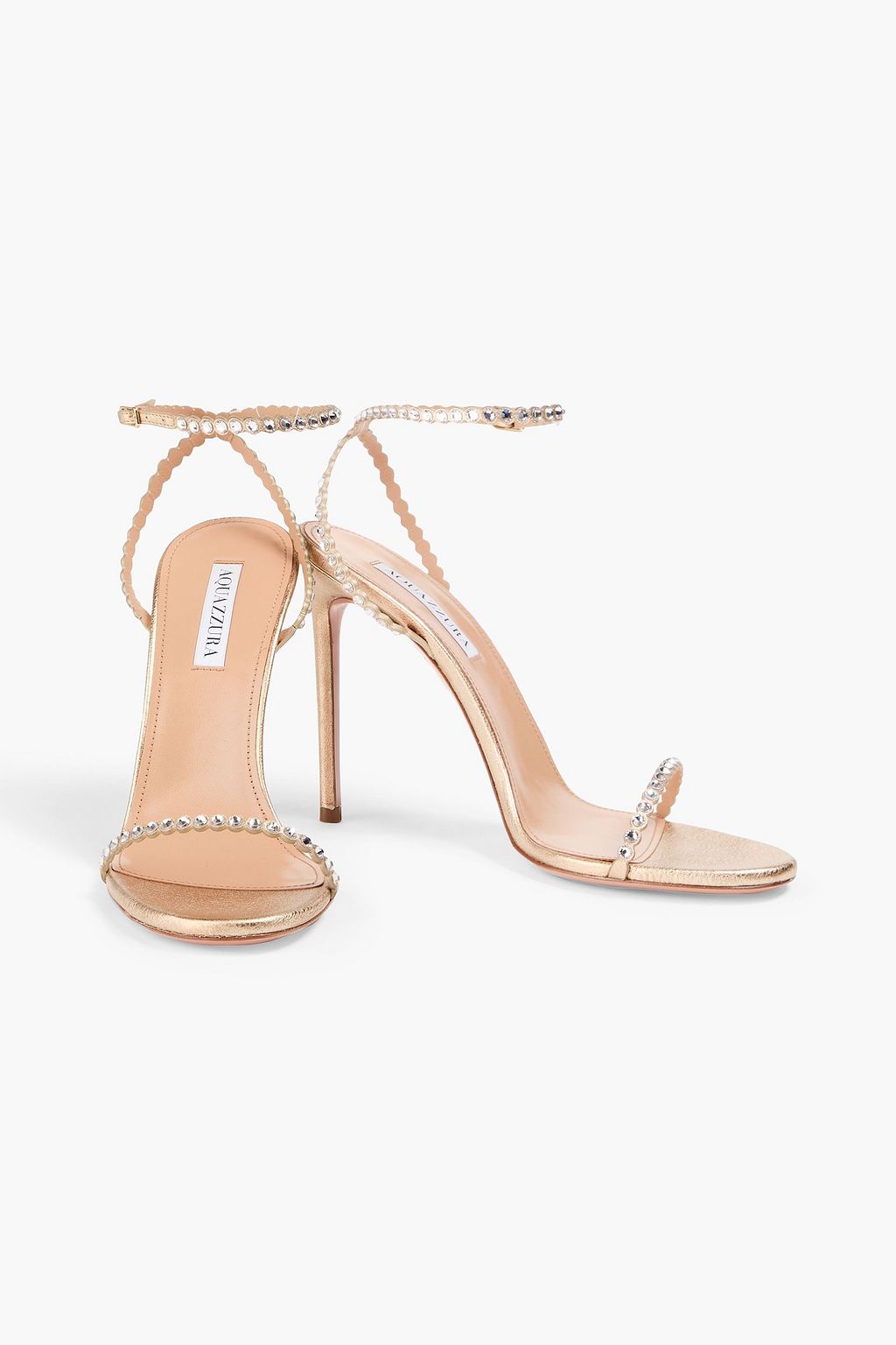 AQUAZZURA レザー サンダル クリスタル付き メタリック