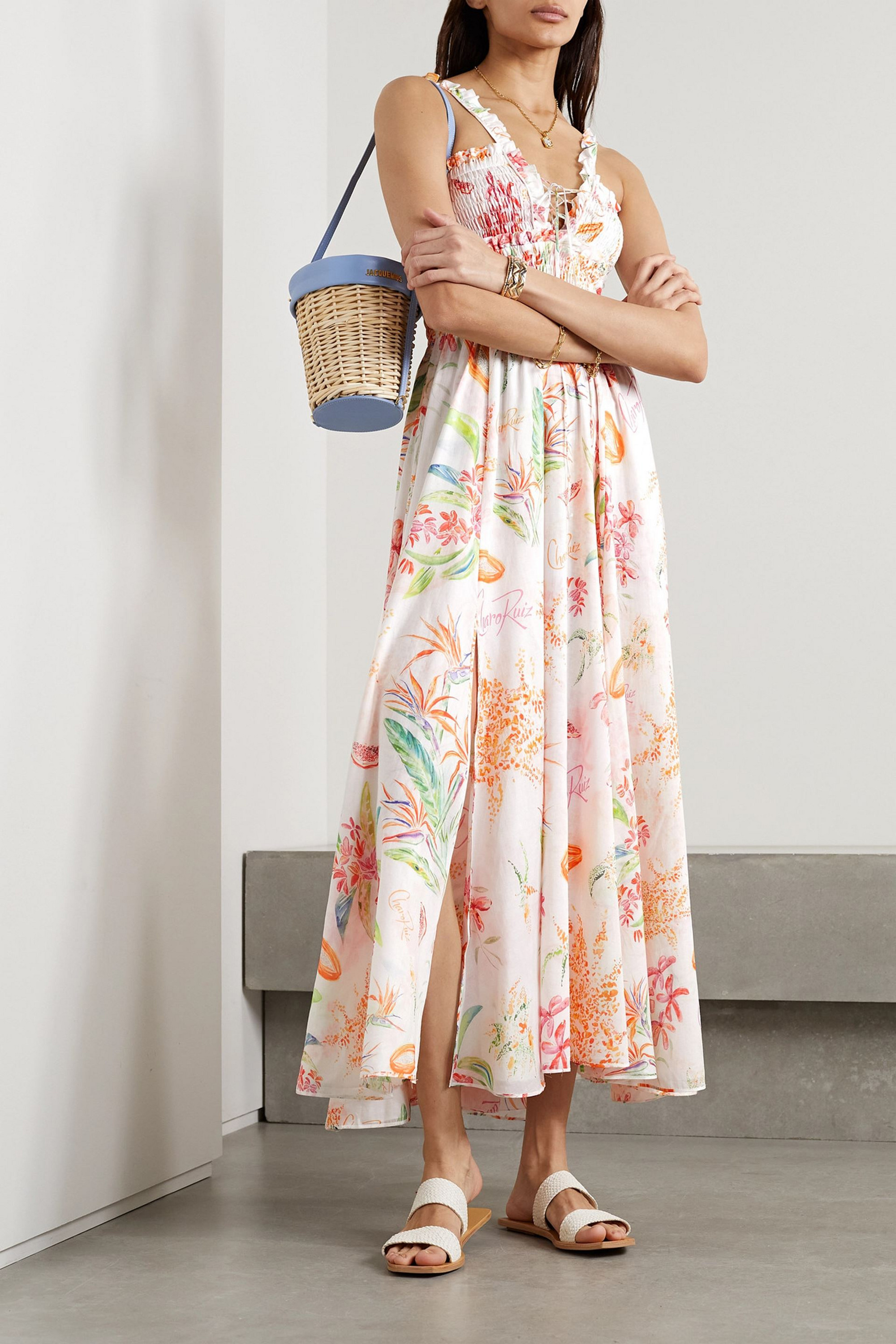 Charo Ruiz Ibiza Coa shirred printed cotton-voile maxi dress