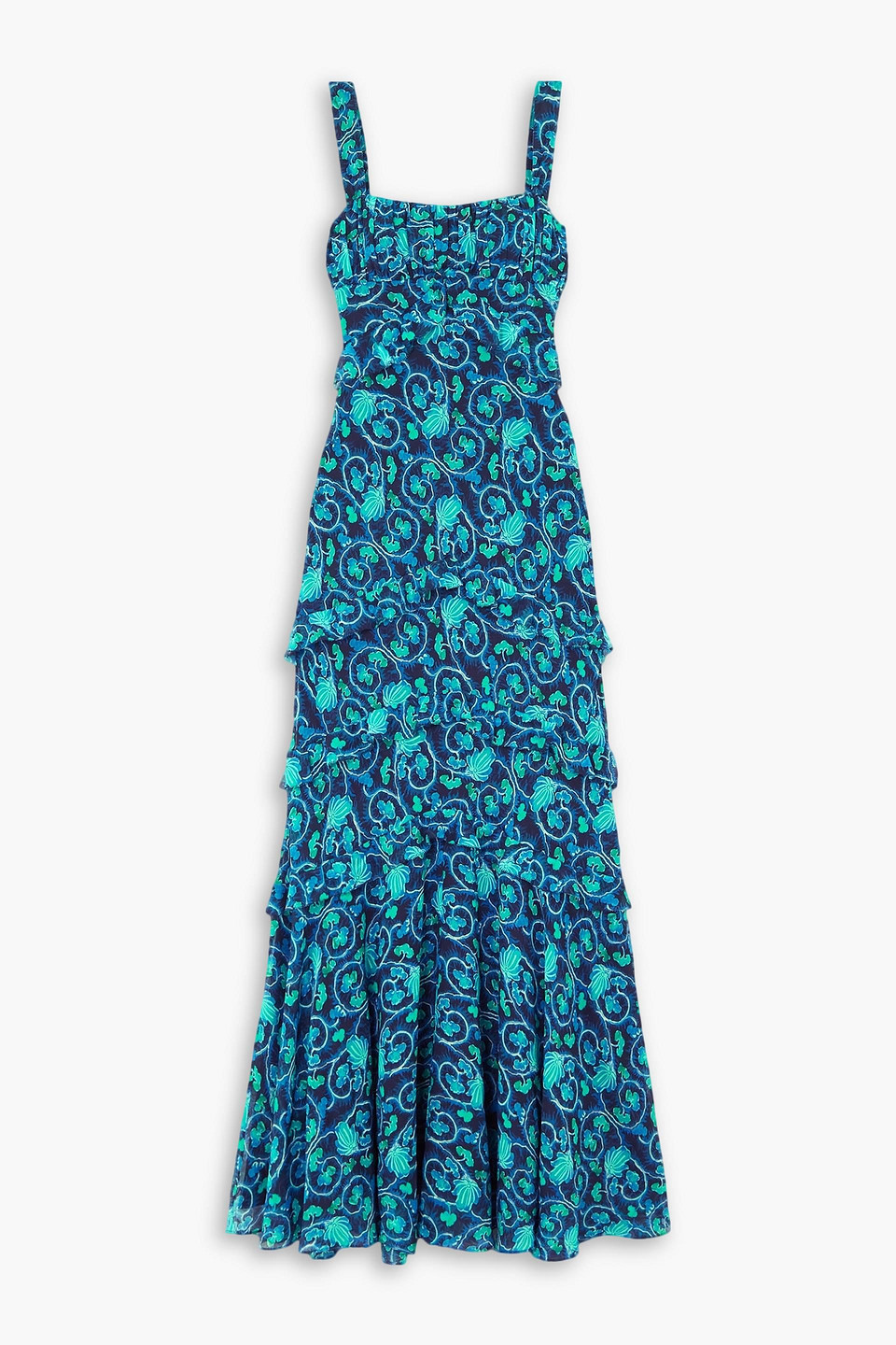 Saloni Chandra Floral-print Silk Maxi Dress In Midnight Blue