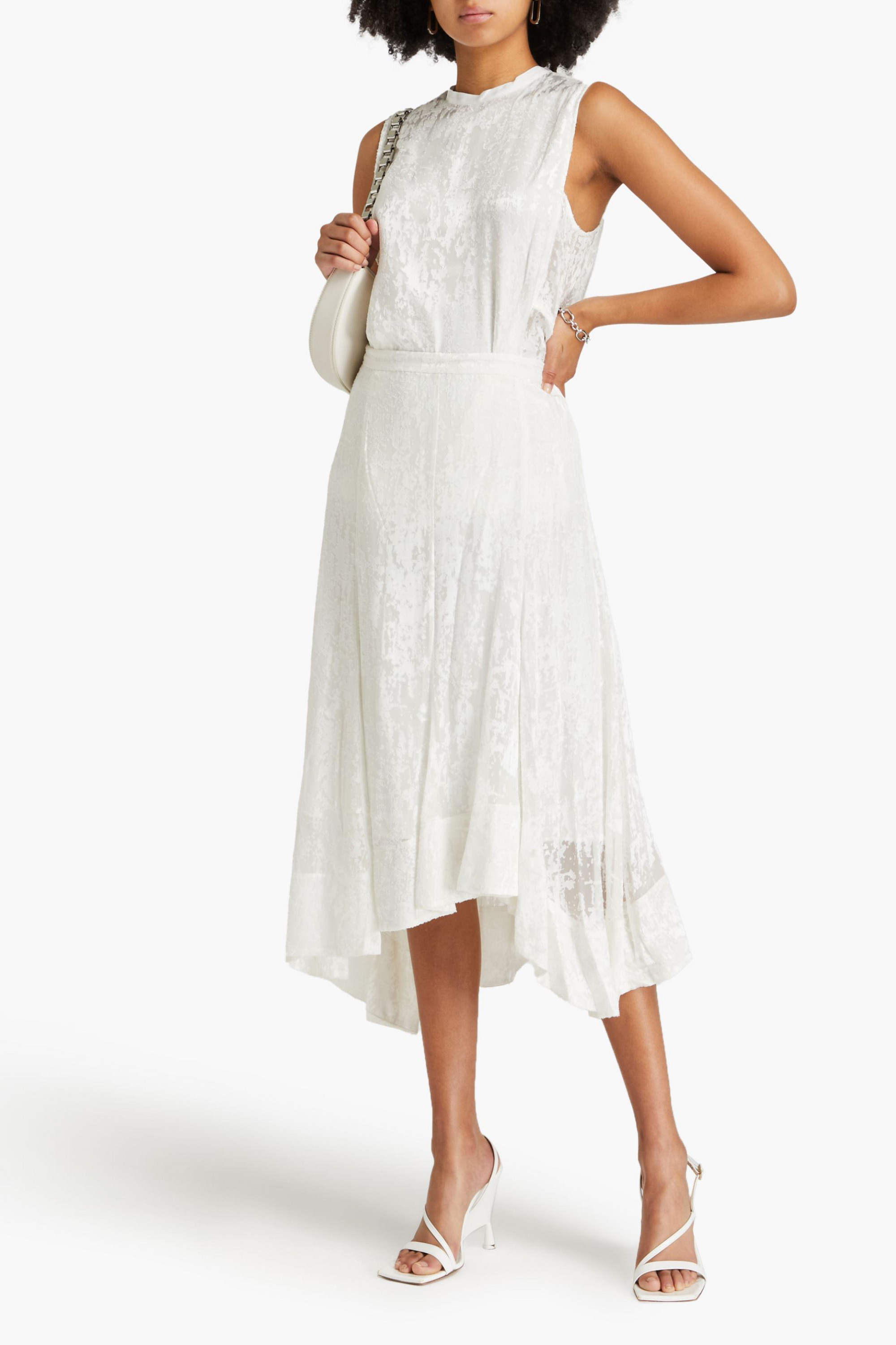 3.1 Phillip Lim Asymmetric burnout-effect satin skirt