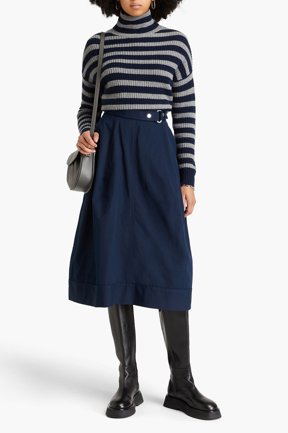 Shop 3.1 Phillip Lim Cotton Oxford Midi Skirt In Navy