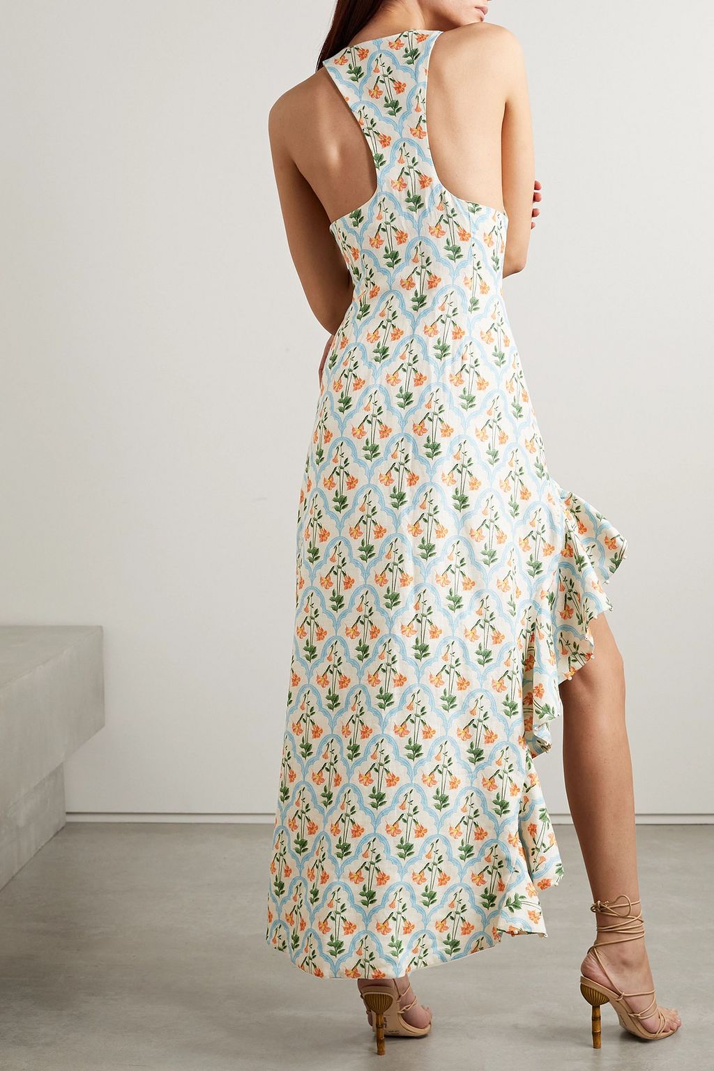 AGUA BY AGUA BENDITA Gerbera ruffled printed linen maxi dress