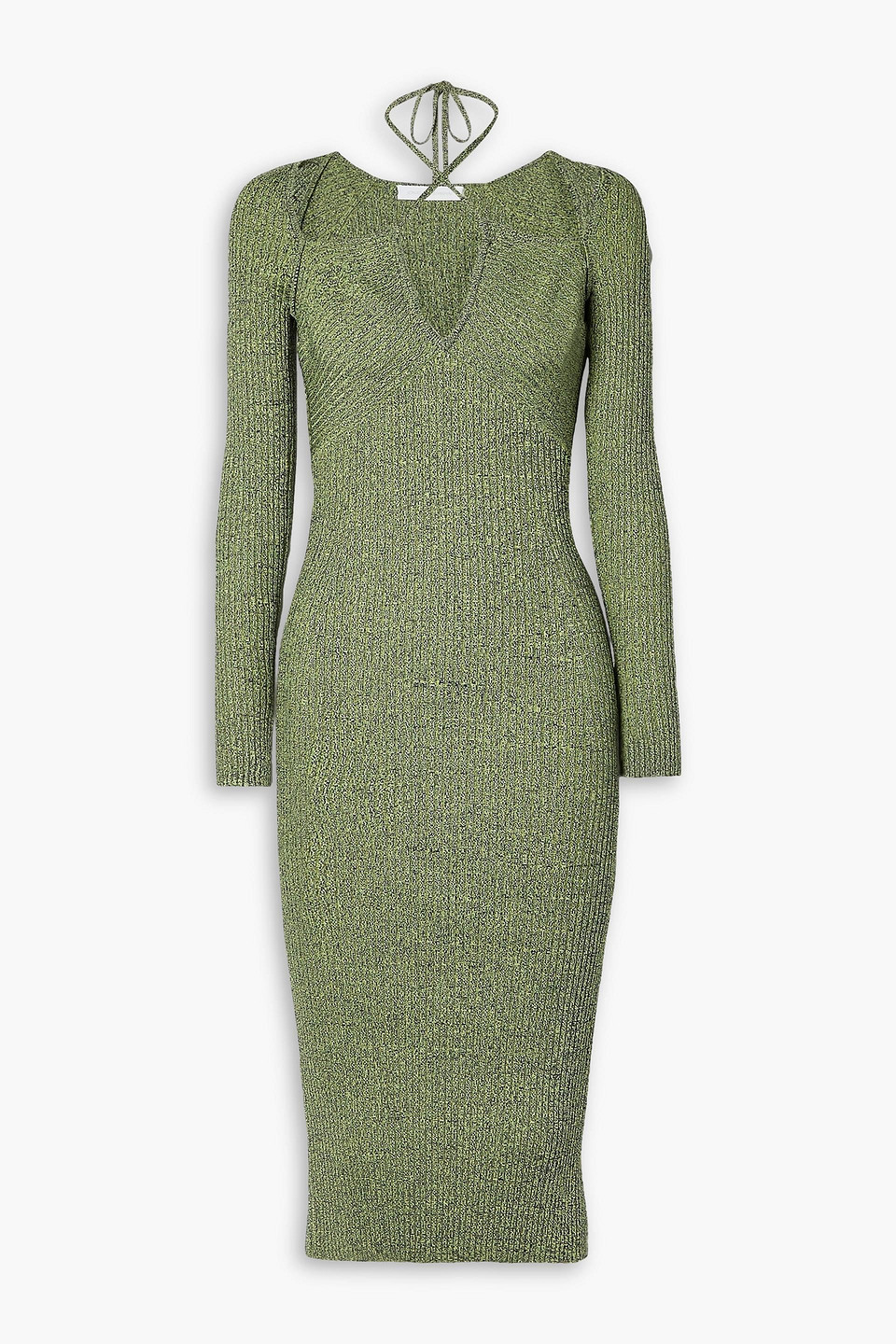 Simkhai Elijah Cutout Ribbed-knit Midi Dress In Light Green