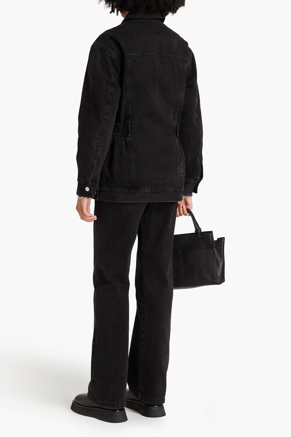 3.1 Phillip Lim Eyelet-embellished Belted Denim Jacket In Black