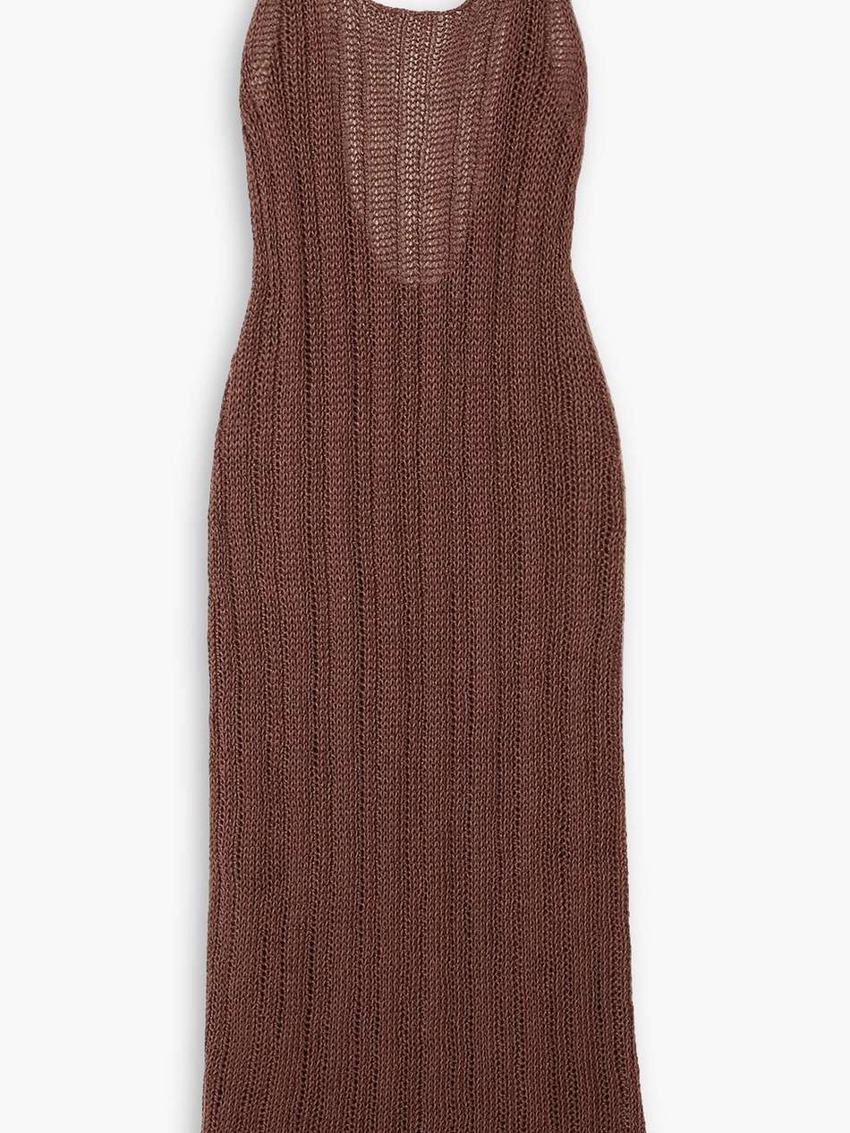 mine open-knit linen and cotton-blend midi dress