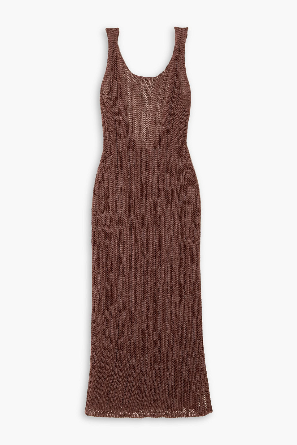 Cortana Mine Open-knit Cotton Midi Dress In Brown