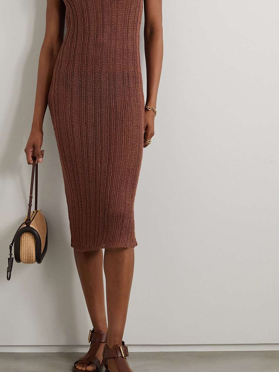 mine open-knit linen and cotton-blend midi dress