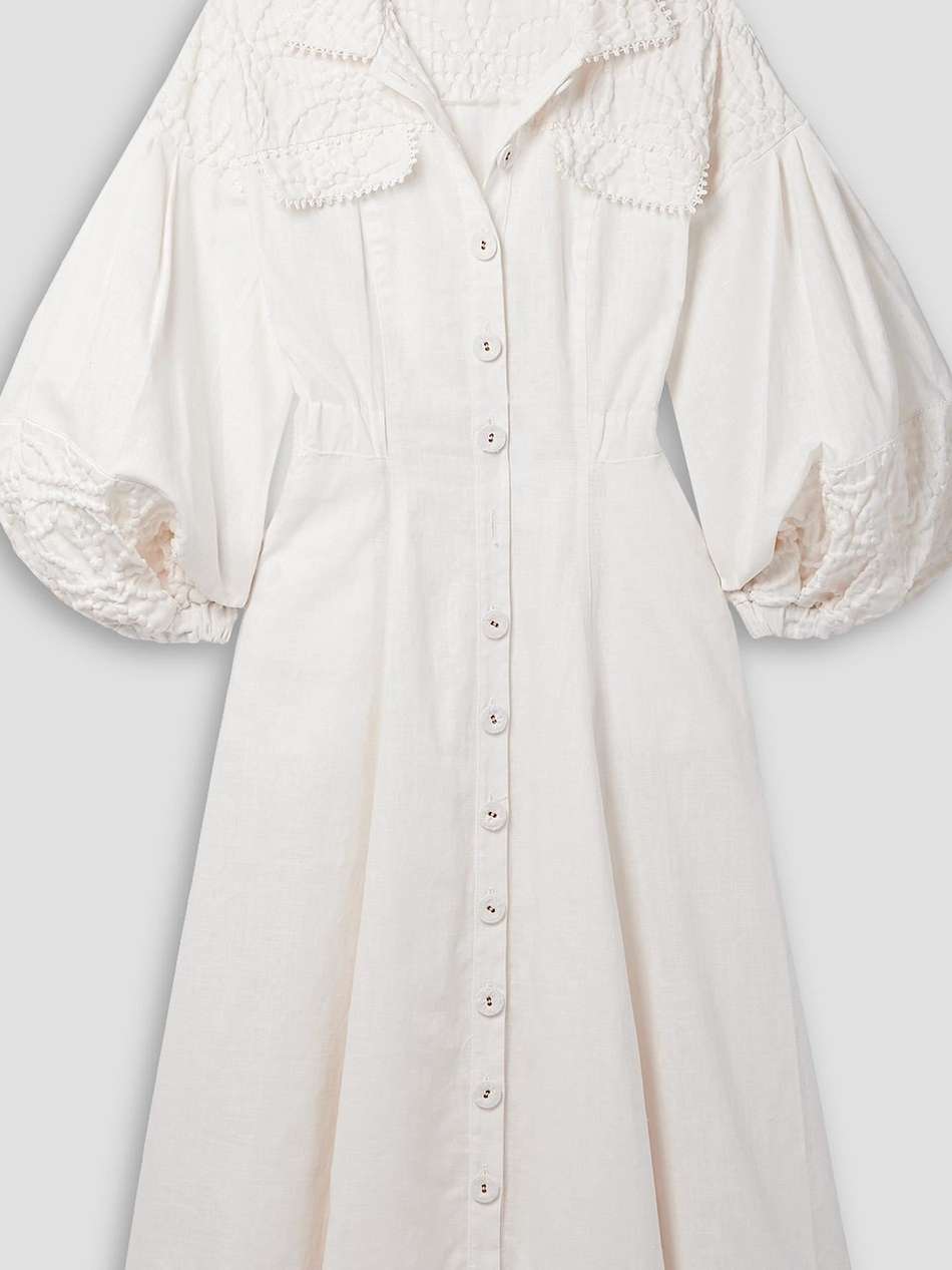 dubya cloqué-trimmed ramie-blend midi shirt dress