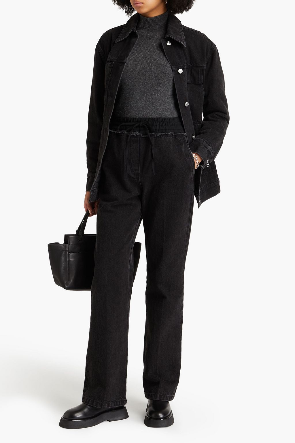 3.1 PHILLIP LIM جينز بأرجل مستقيمة وخصر عالٍ بحواف منسّلة
