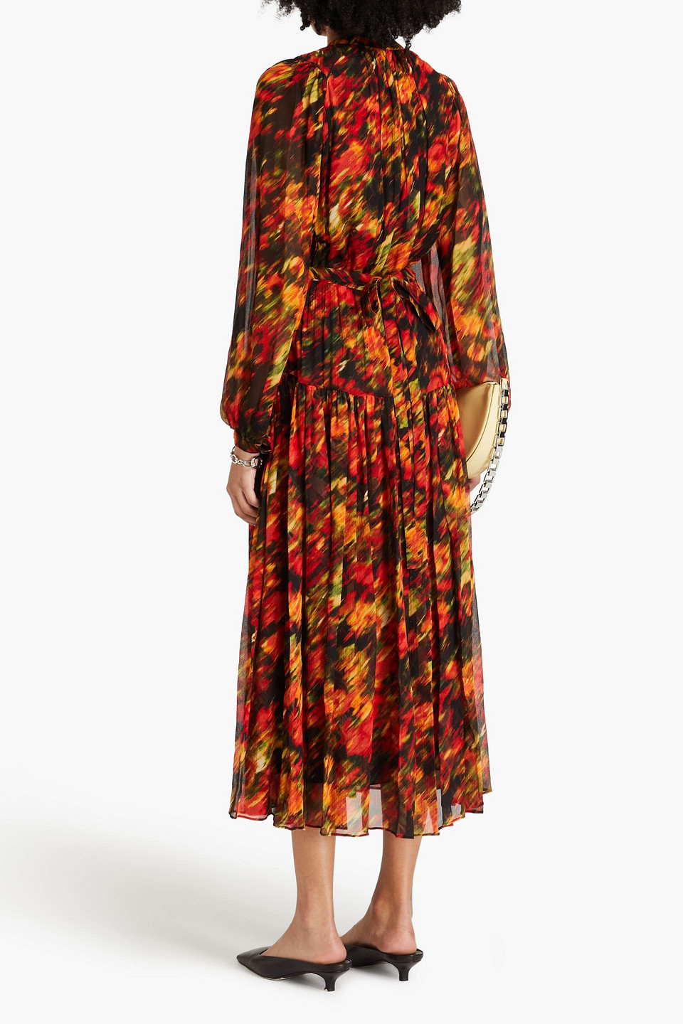 Shop 3.1 Phillip Lim Pintucked Printed Silk-georgette Midi Dress In Red