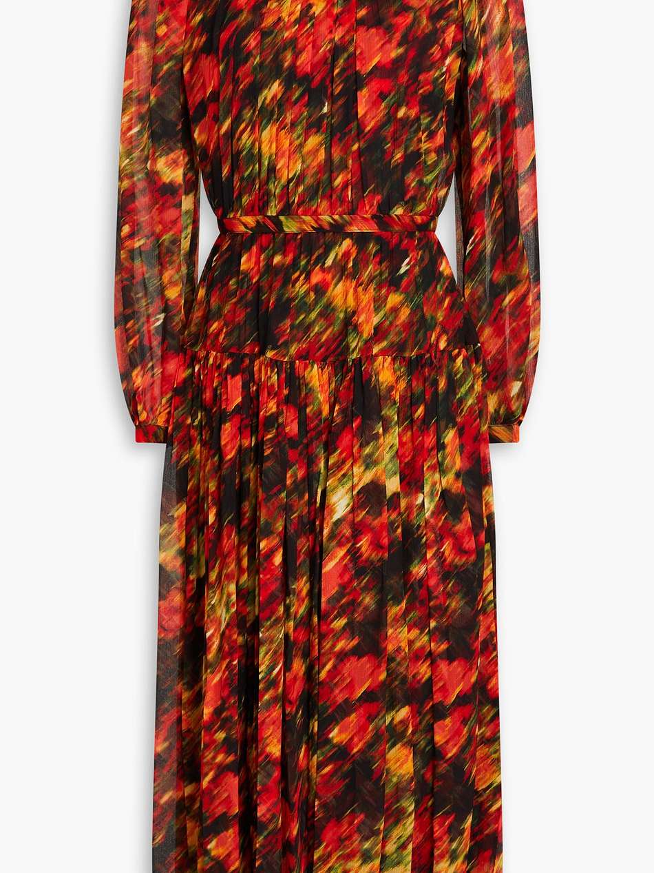 pintucked printed silk-georgette midi dress