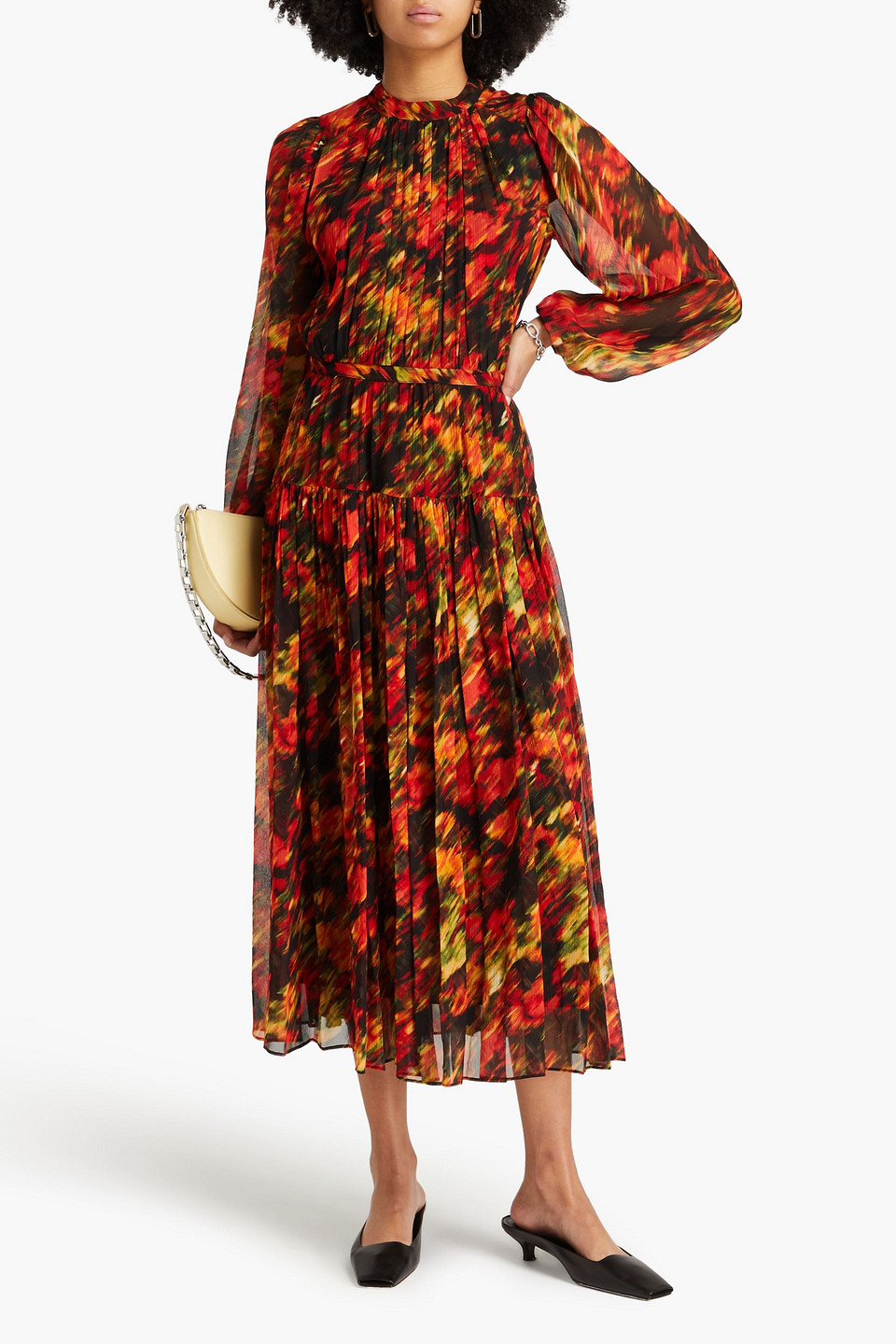 Shop 3.1 Phillip Lim Pintucked Printed Silk-georgette Midi Dress In Red